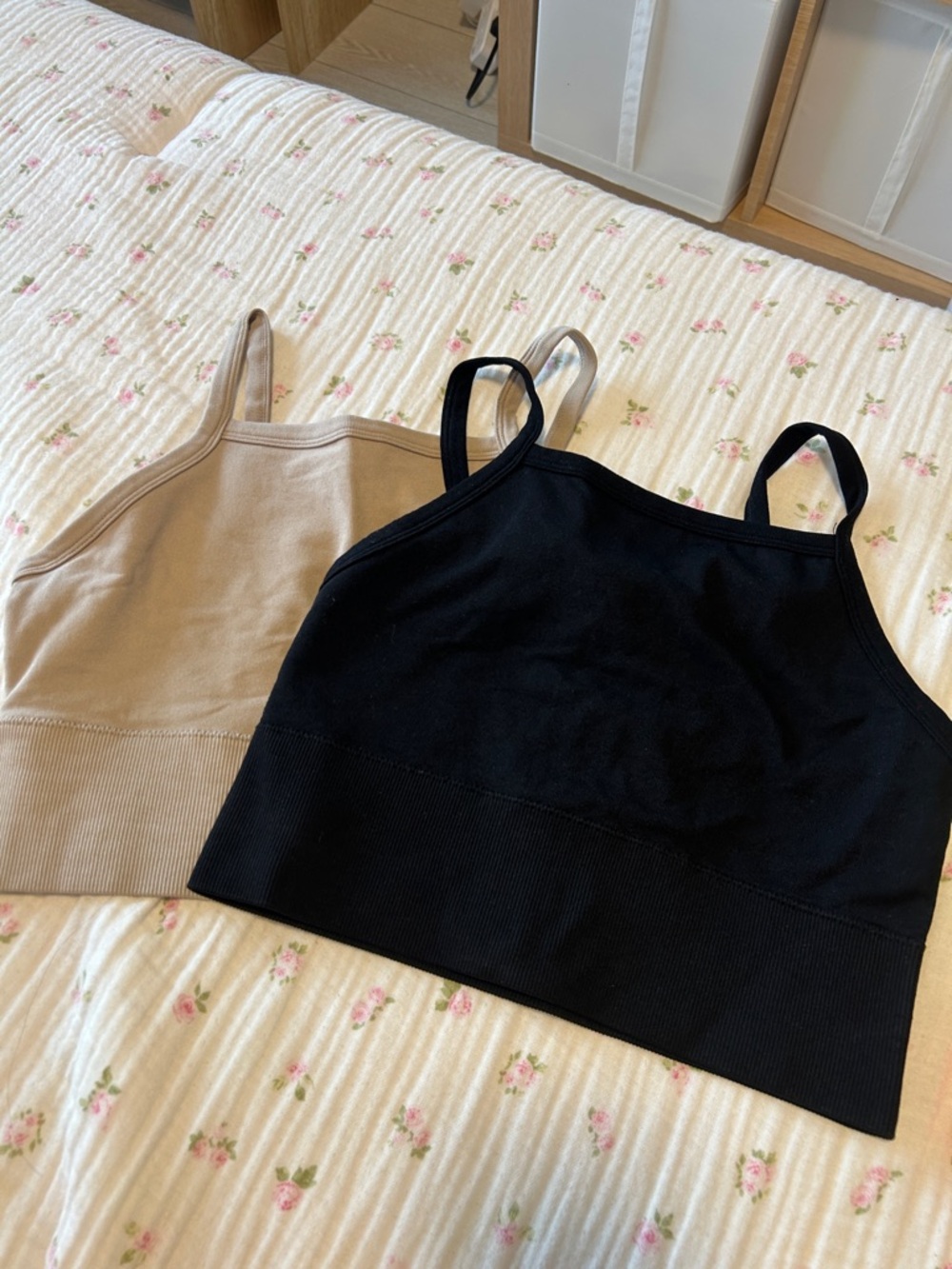 Everyday Ribbed Bralette Duo - Black & Beige